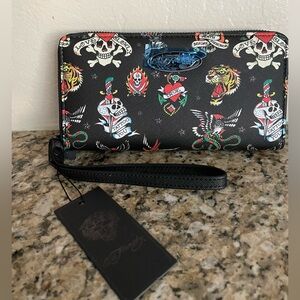 Ed Hardy Tattoo Print Wristlet Wallet